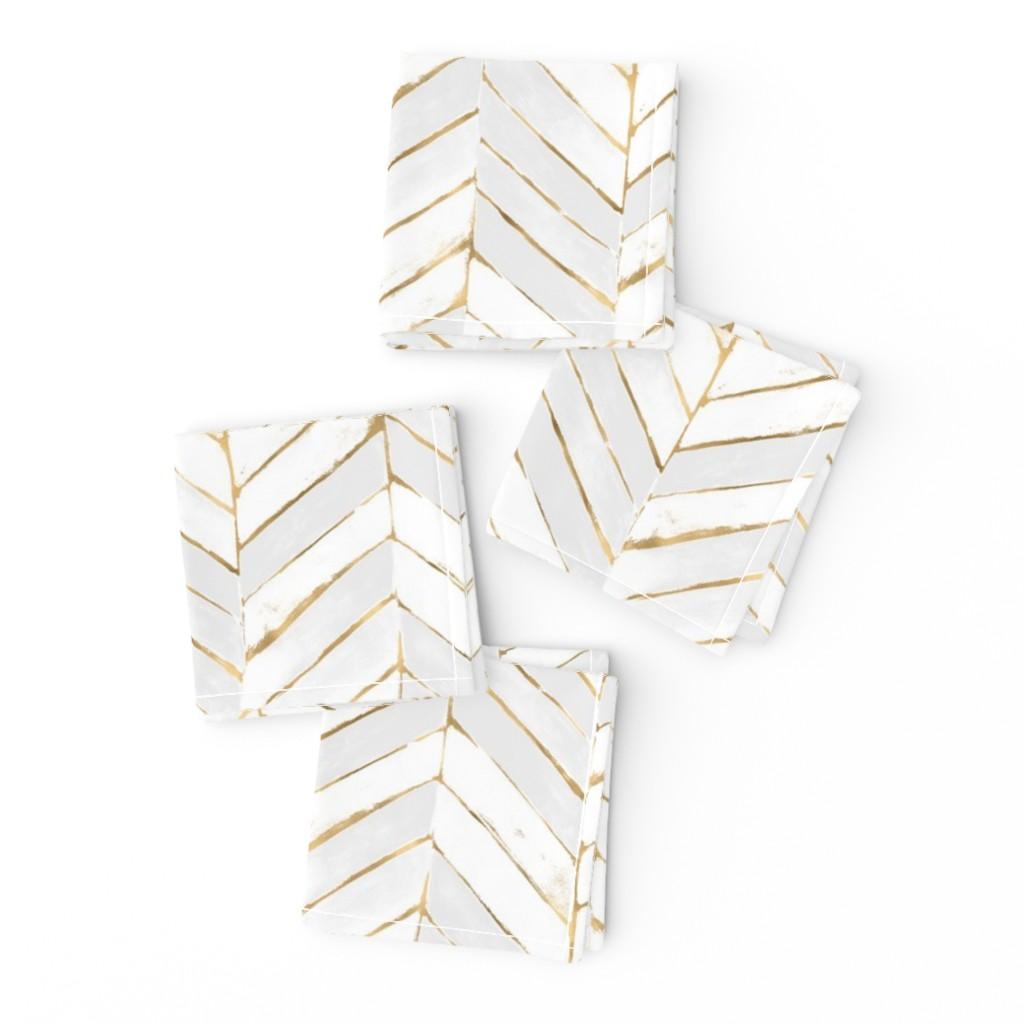 Cocktail Napkins |  chevron painted white gold Cocktail Napkins Cocktail Napkins Chevron Painted White Gold