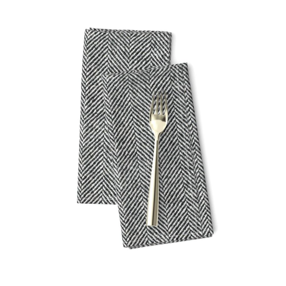 Dinner Napkins |  Herringbone Tweed in Black and White Dinner Napkins Dining Dinner Napkins