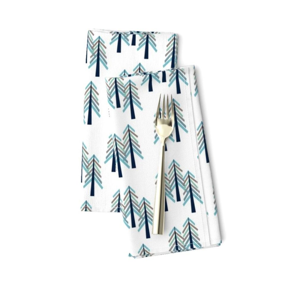 Dinner Napkins |  Pine Trees – Navy Blue Woodland Forest Tree Grove Baby Boy Nursery Dinner Napkins Dining Dinner Napkins