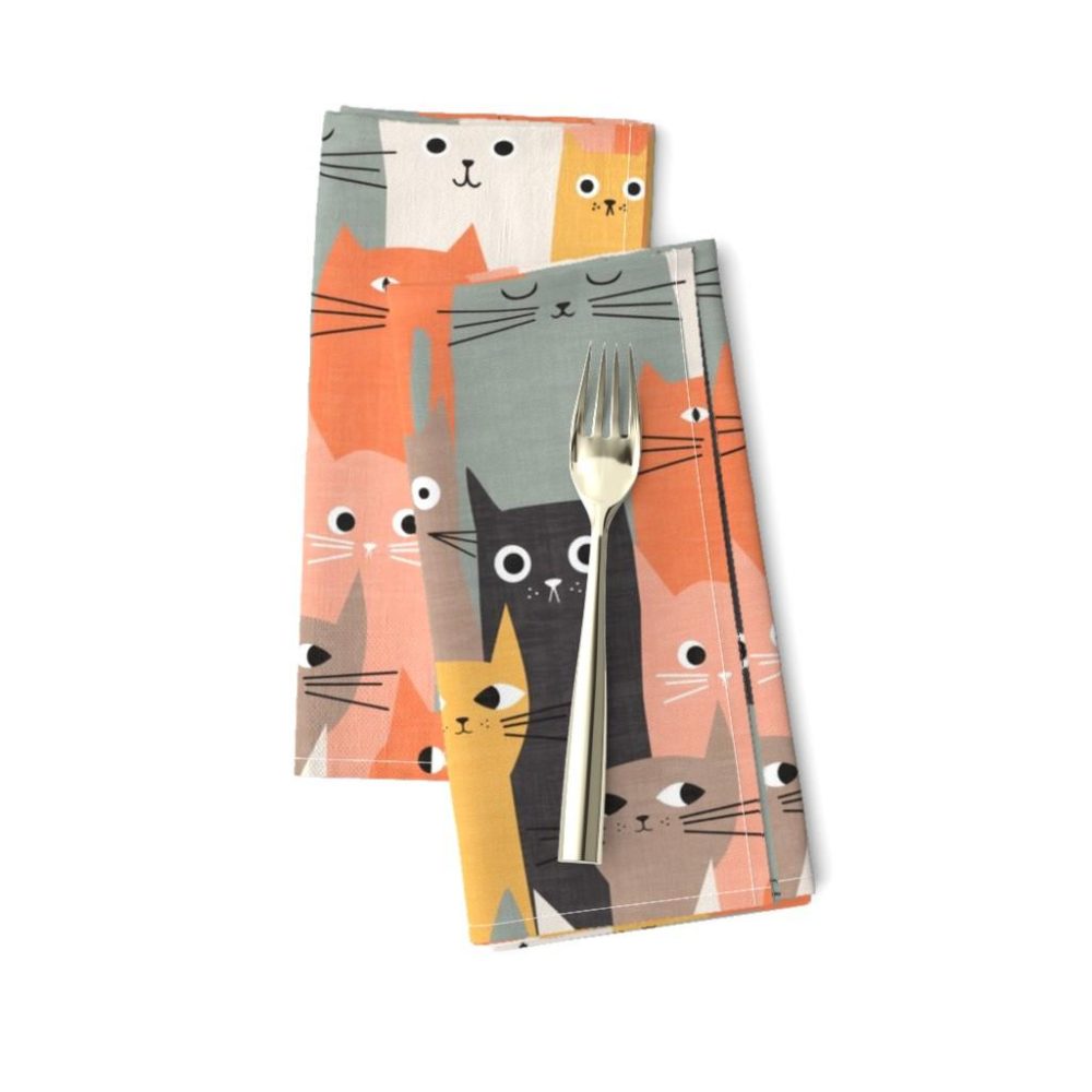 Dinner Napkins |  Silly Cats – Orange Brown Dinner Napkins Dining Dinner Napkins