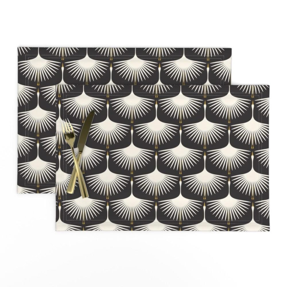 Placemats |  Art Deco Swans – Cream on Black Placemats Dining Art Deco Swans - Cream On Black