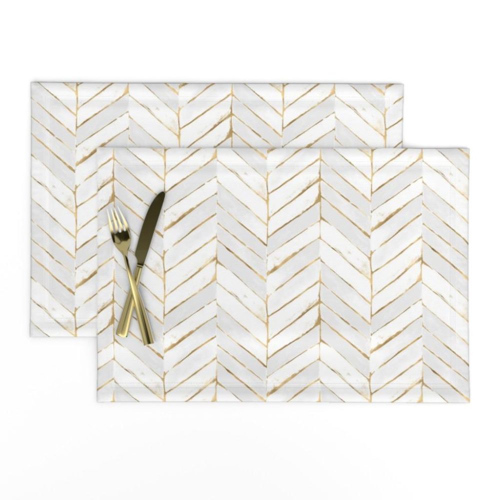 Placemats |  chevron painted white gold Placemats Dining Chevron Painted White Gold