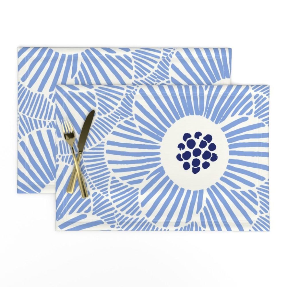 Placemats |  overlapping camellia bright blue/ large scale Placemats Dining Overlapping Camellia Bright Blue, Large Scale