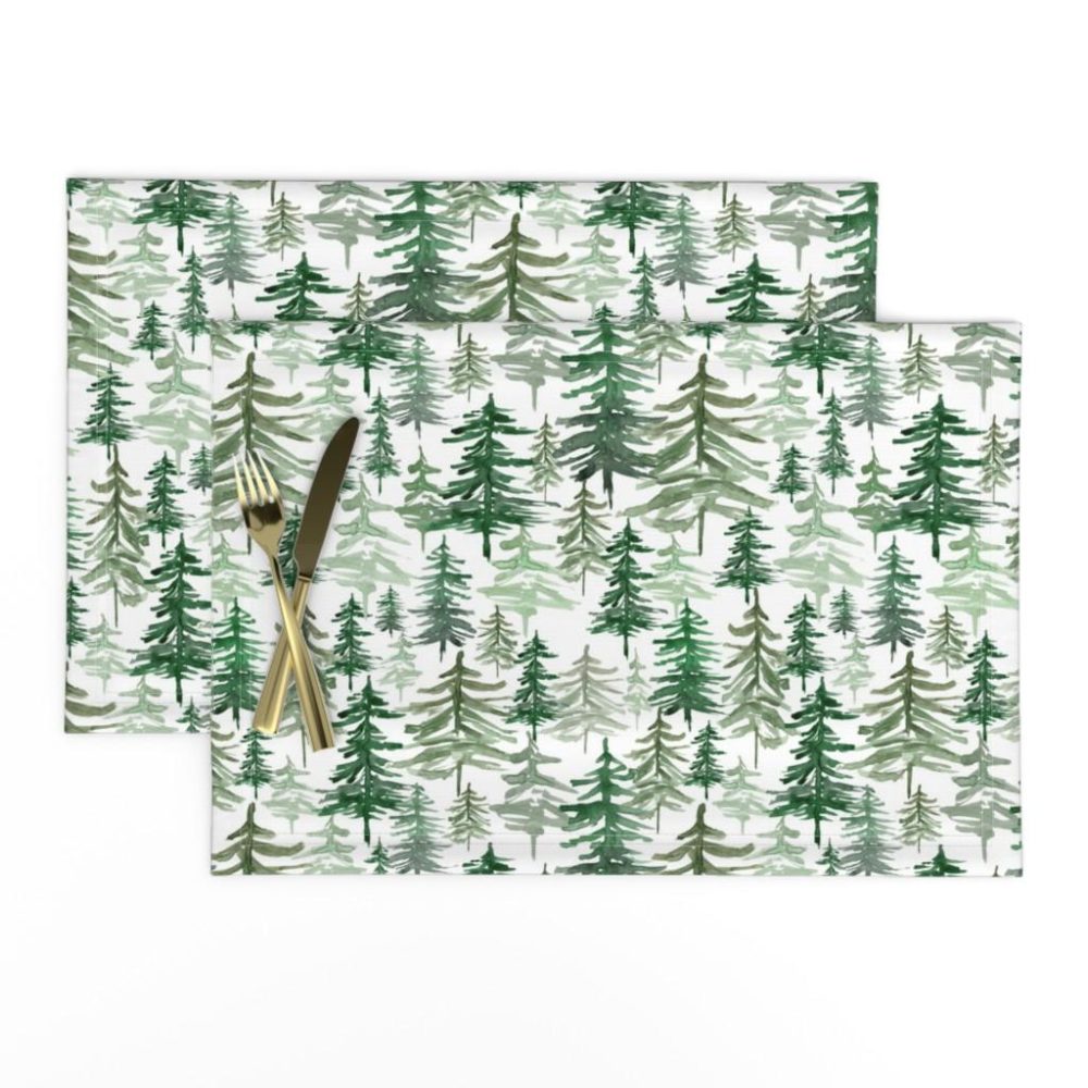 Placemats |  Rustic Forest Trees // White – Woodland, Winter, Christmas, Holidays Placemats Dining Placemats