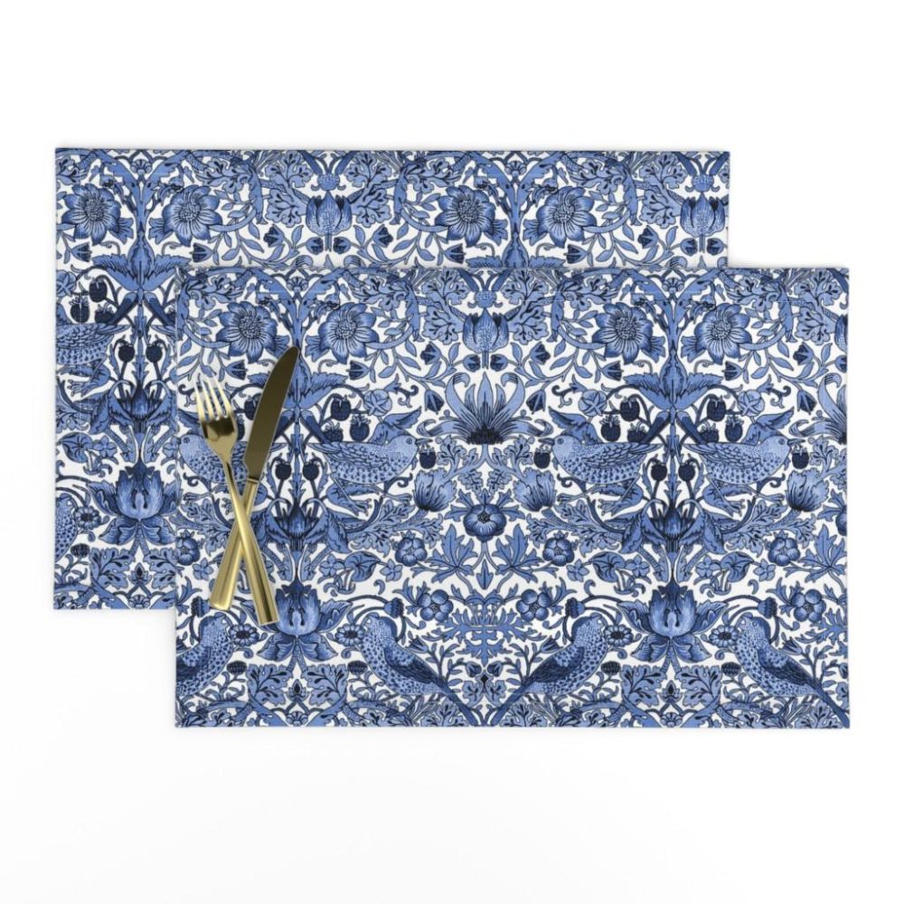 Placemats |  William Morris ~ Strawberry Thief ~ Blue and White Placemats Dining Placemats