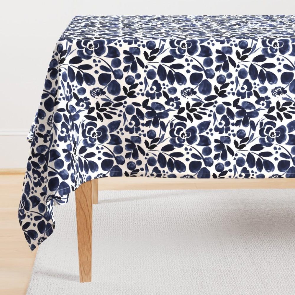 Rectangular Tablecloths |  Navy Floral Rectangular Tablecloth Dining Rectangular Tablecloths