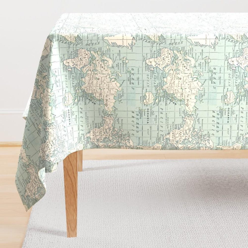 Rectangular Tablecloths |  Soft Blue and cream map Rectangular Tablecloth Dining Rectangular Tablecloths