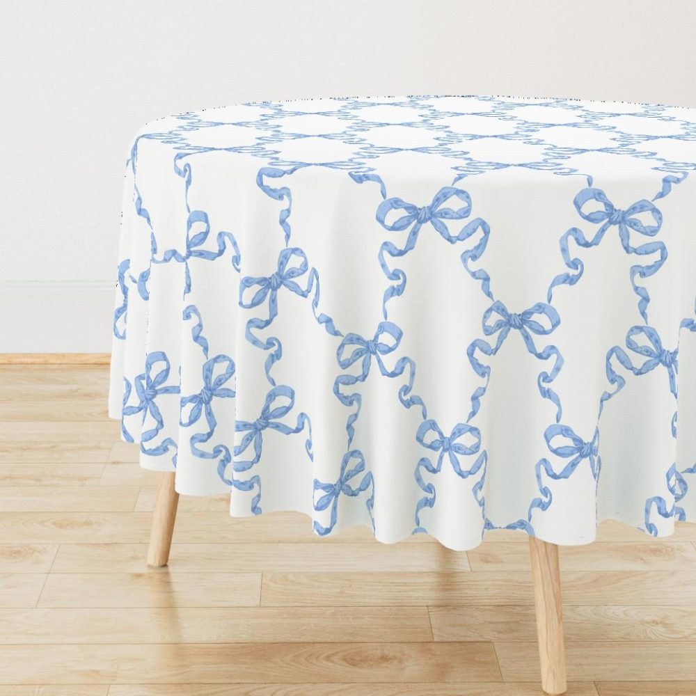 Round Tablecloths |  Large Hannah Ribbon Trellis Cornflower on White Round Tablecloth Dining Large Hannah Ribbon Trellis Cornflower On White