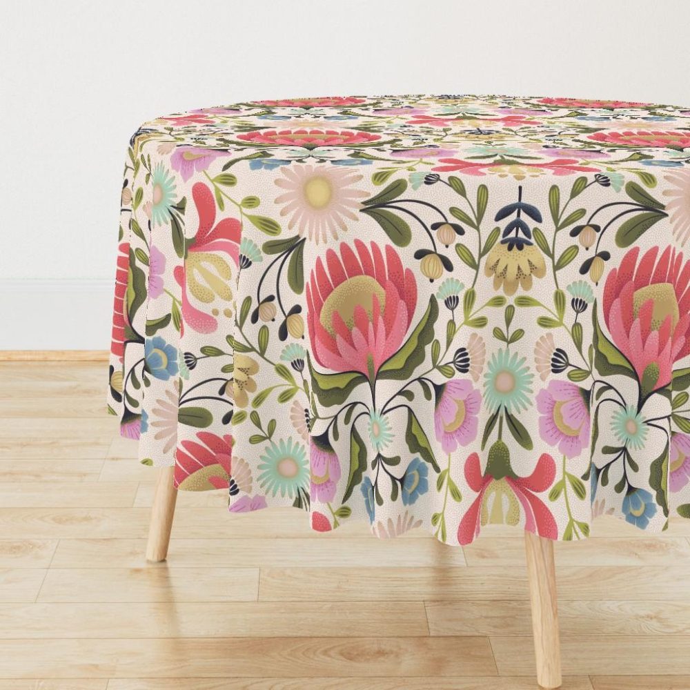 Round Tablecloths |  maximalist folk flowers 24″ Round Tablecloth Dining Maximalist Folk Flowers 24"