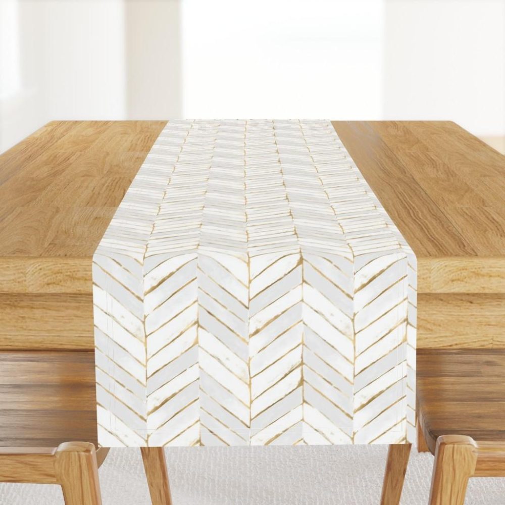 Table Runners |  chevron painted white gold Table Runner Dining Chevron Painted White Gold