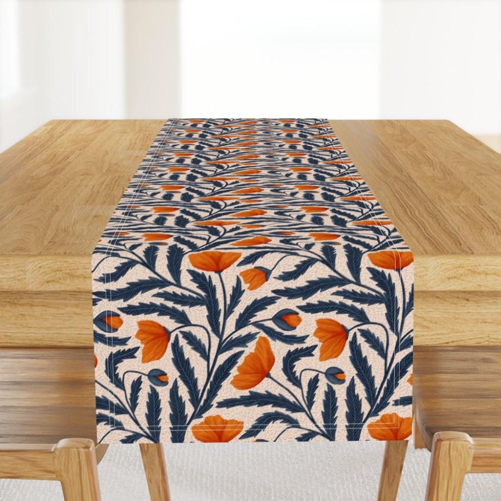 Table Runners |  Poppy Flower Blue and Orange Table Runner Dining Poppy Flower Blue And Orange