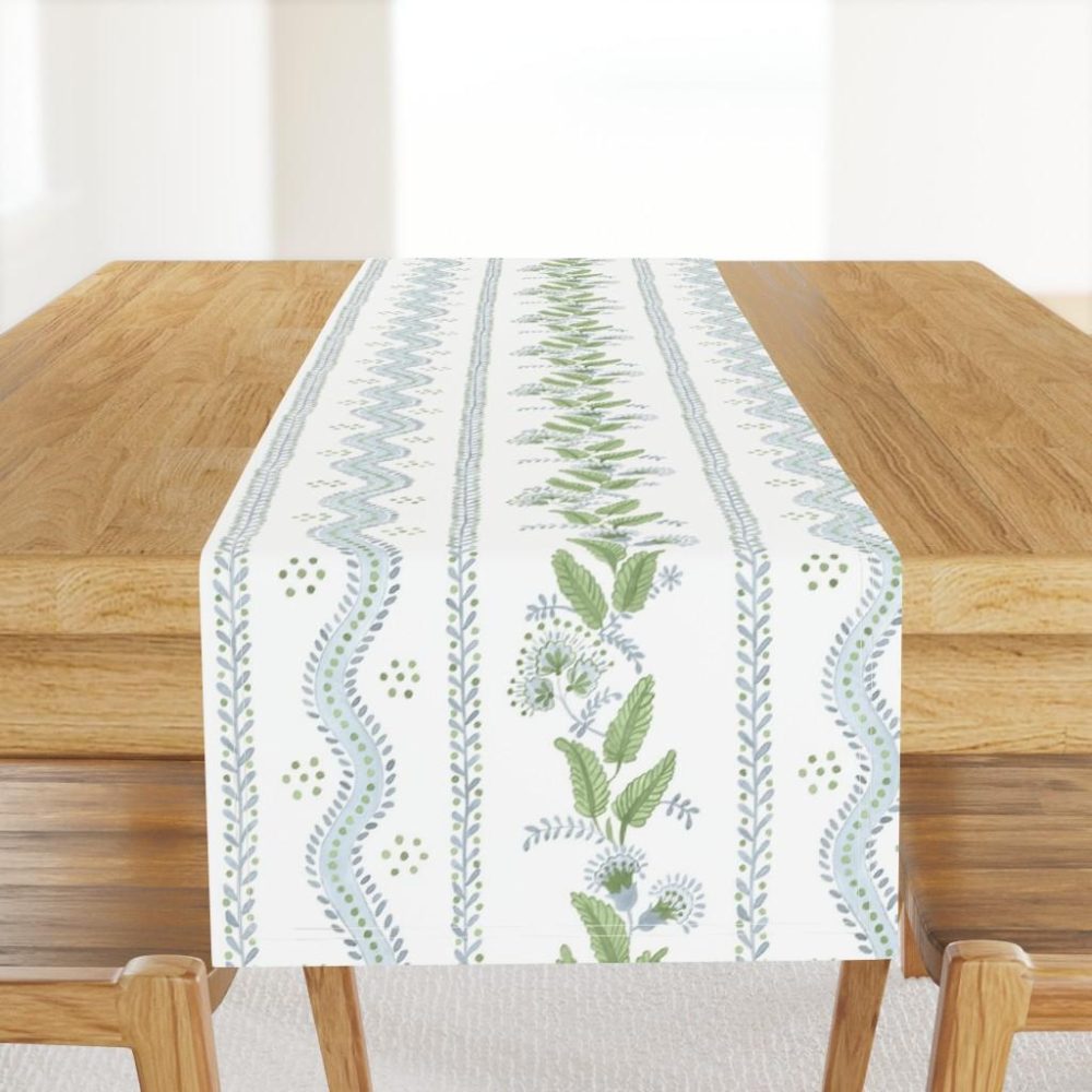 Table Runners |  Soft Blue and greens on white Table Runner Dining Soft Blue And Greens On White