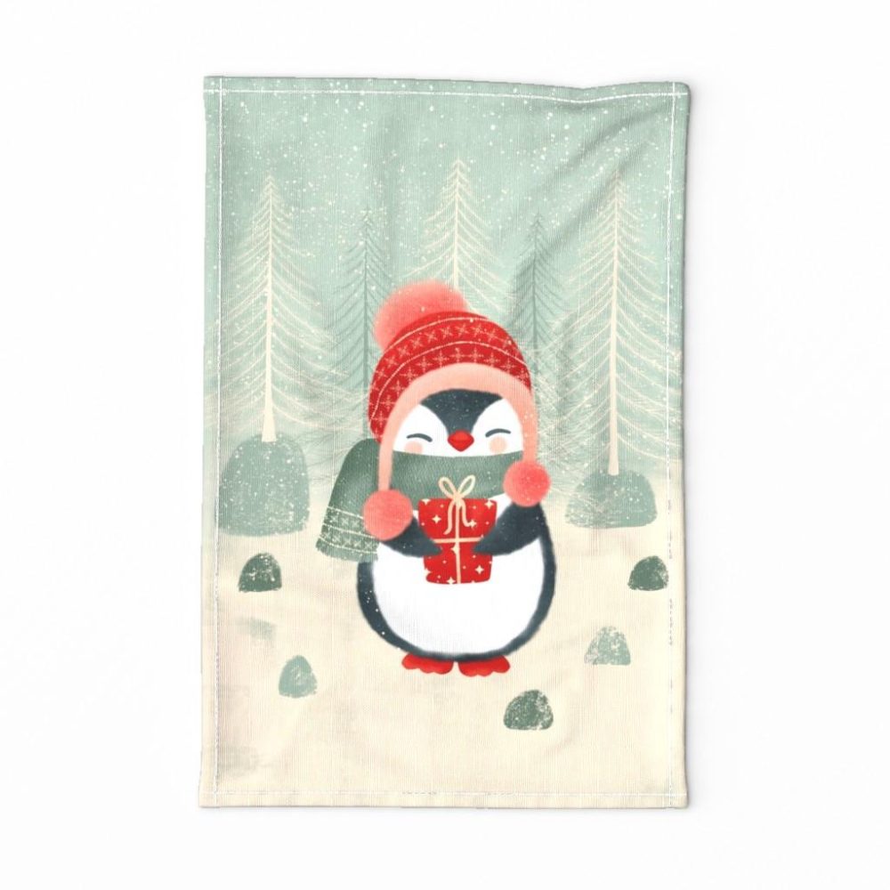 Tea Towels |  Christmas Penguin Tea  Tea Towel Dining Tea Towels