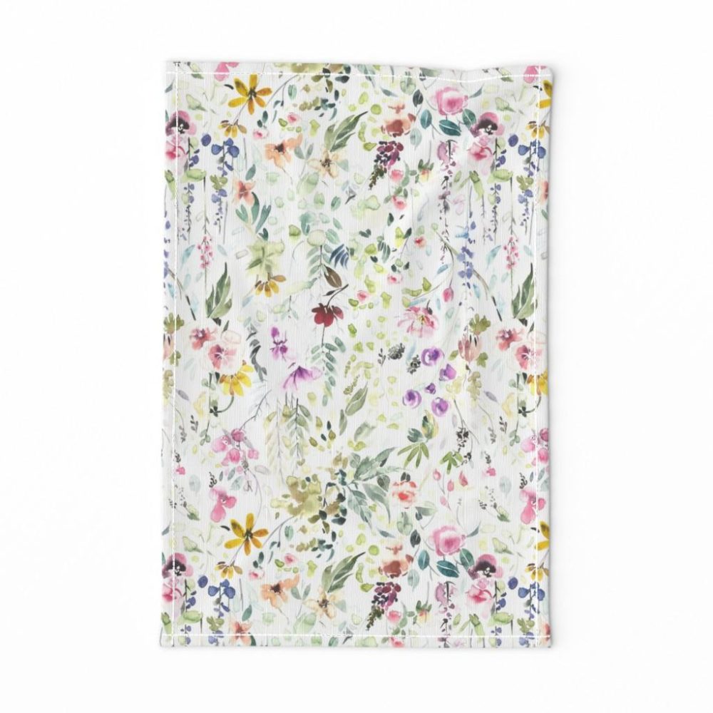 Tea Towels |  Eame’s Wildflower Meadow – Watercolor Floral, Botanical, Easter, Spring Tea Towel Dining Tea Towels