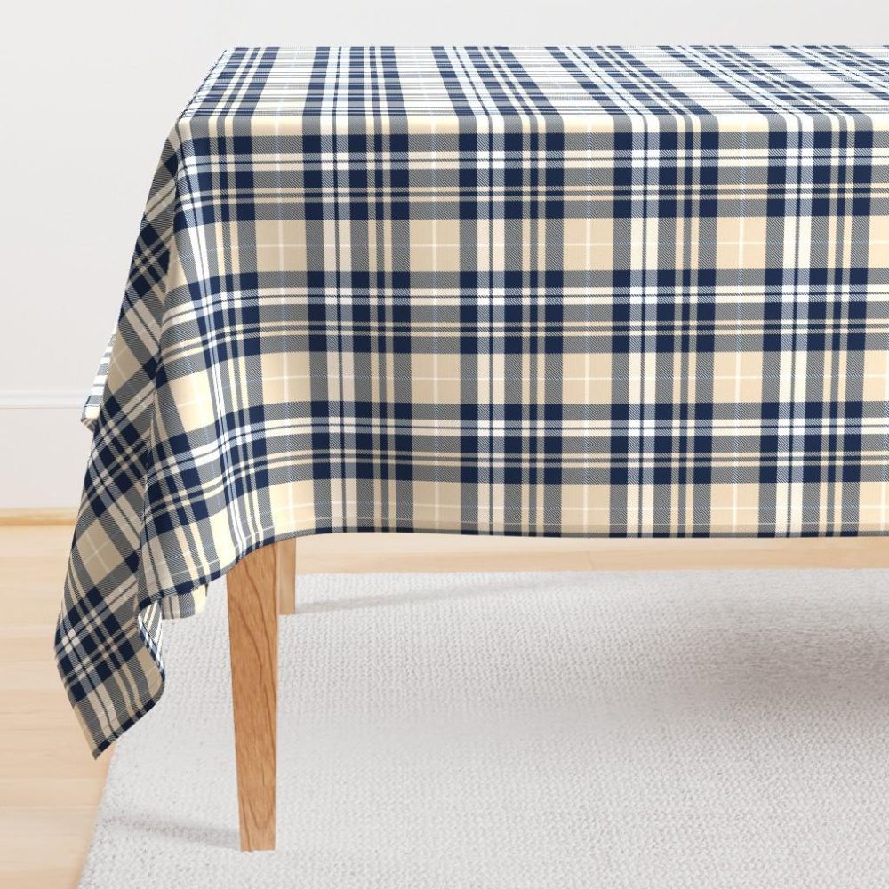 Rectangular Tablecloths |  fall plaid || navy, tan, white Rectangular Tablecloth Dining Fall Plaid