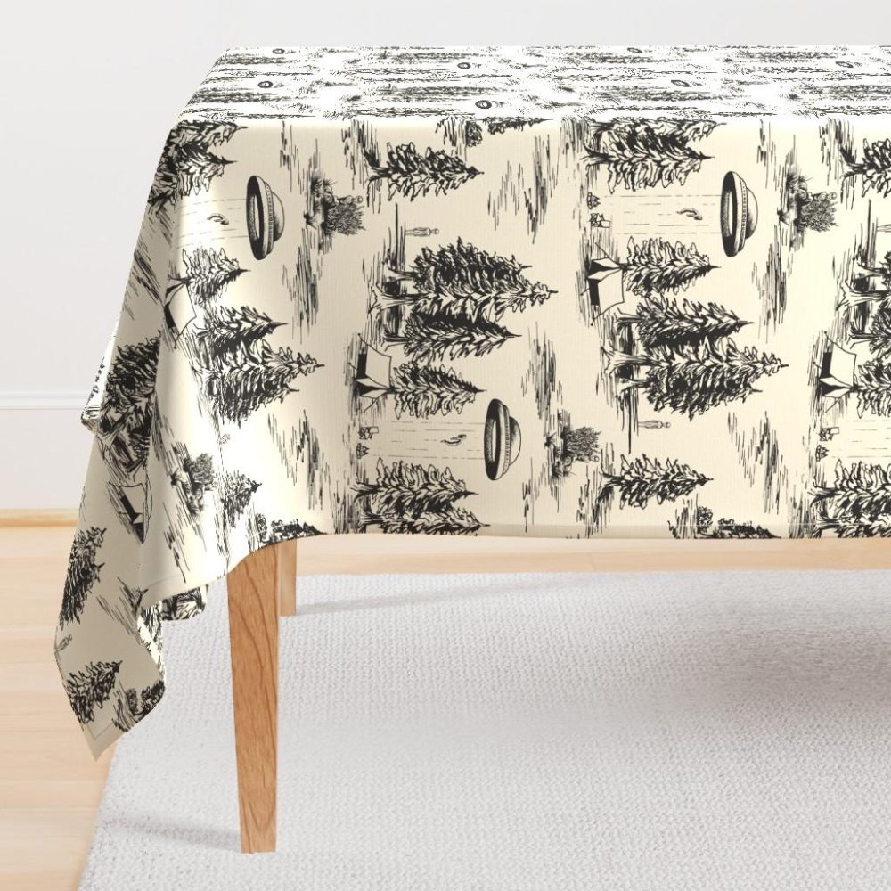 Rectangular Tablecloths |  Large-Scale Black Alien Abduction Toile de Jouy Rectangular Tablecloth Dining Large-Scale Black Alien Abduction Toile De Jouy