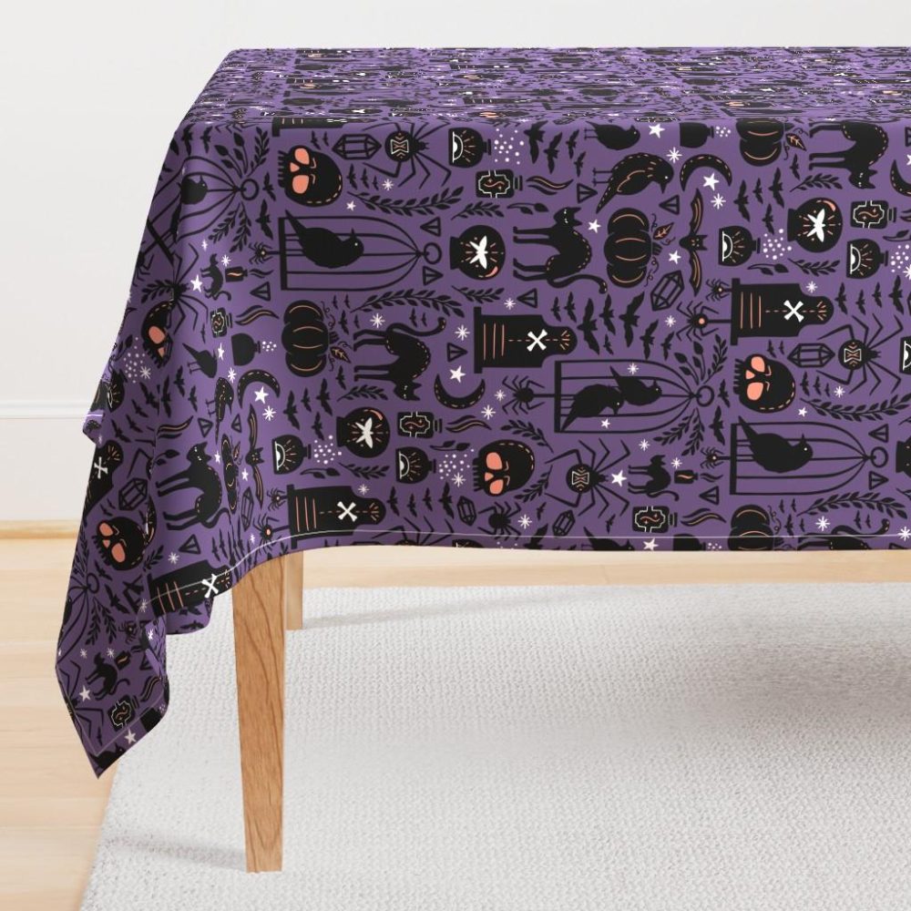 Rectangular Tablecloths |  Large Spooky Witchcraft Halloween Purple Rectangular Tablecloth Dining Rectangular Tablecloths