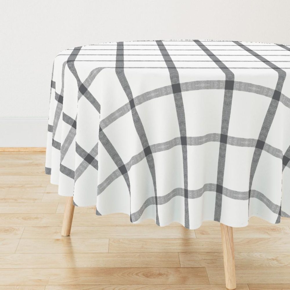 Round Tablecloths |  gray white linen check buffalo plaid tartan plaid-ch Round Tablecloth Dining Round Tablecloths