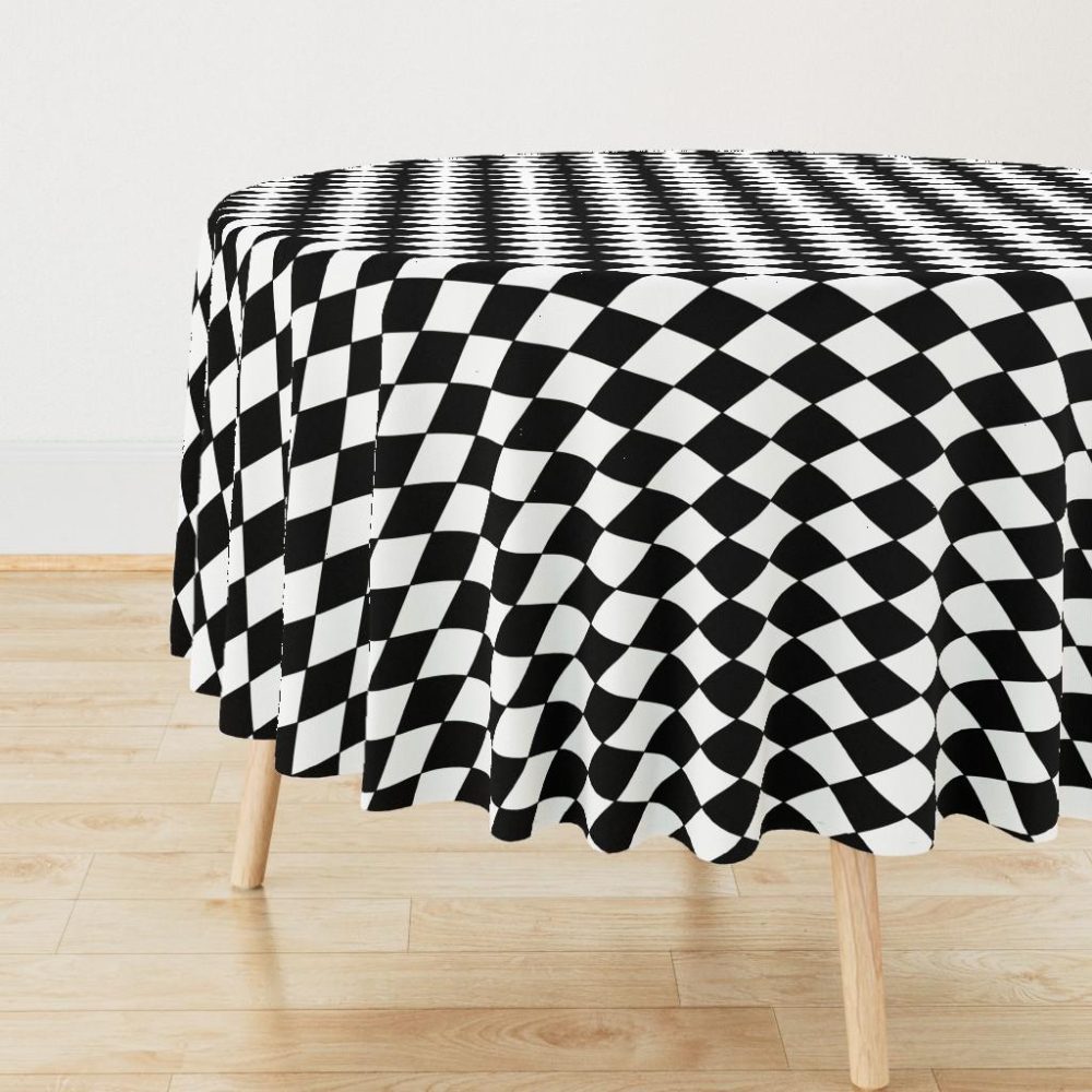 Round Tablecloths |  Harlequin Diamonds ~ Black & White ~ Horizontal Round Tablecloth Dining Round Tablecloths