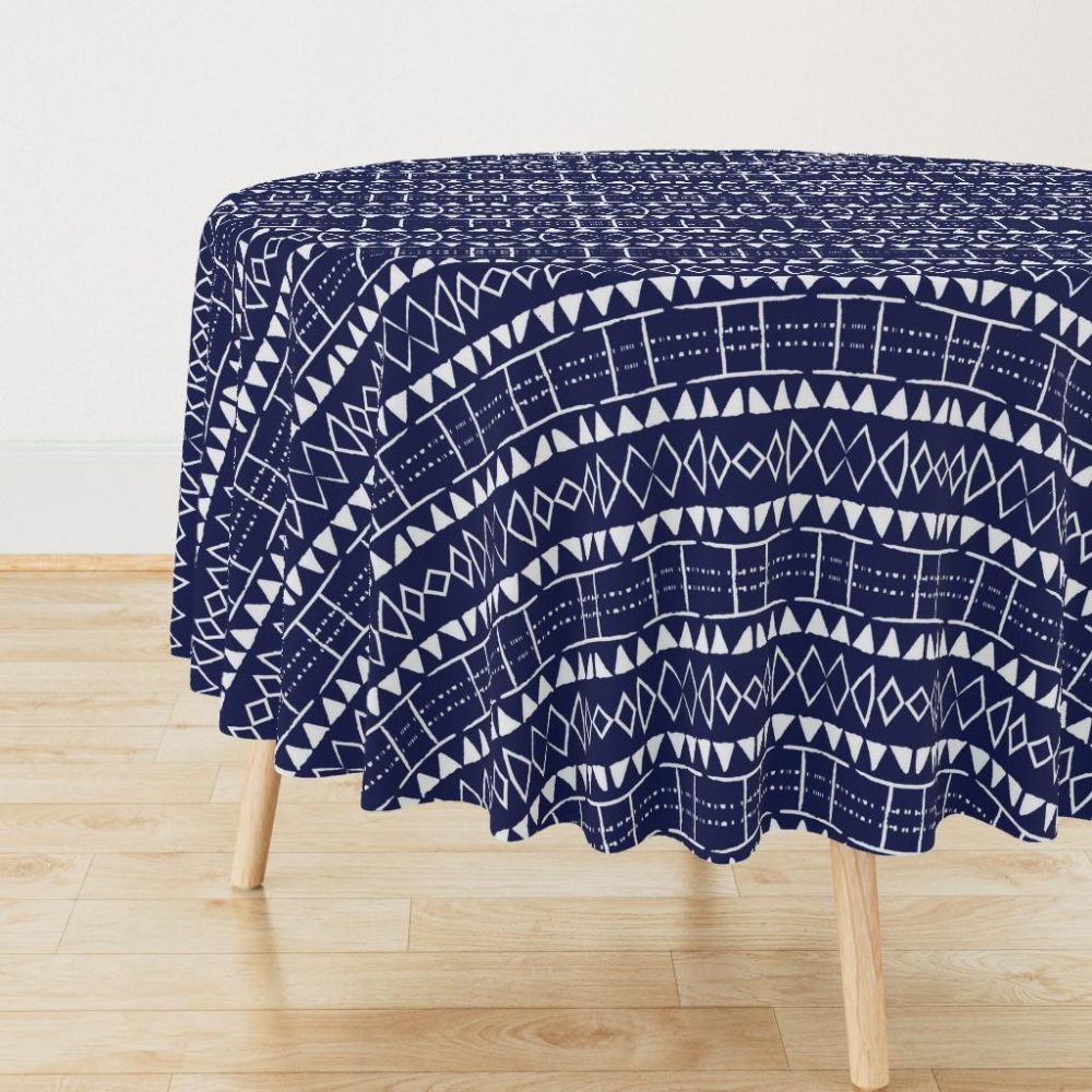 Round Tablecloths |  indigo blue new mudcloth mudcloth african mud cloth mali  Round Tablecloth Dining Round Tablecloths