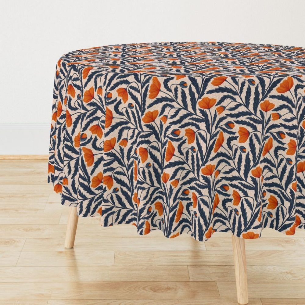 Round Tablecloths |  Poppy Flower Blue and Orange Round Tablecloth Dining Poppy Flower Blue And Orange