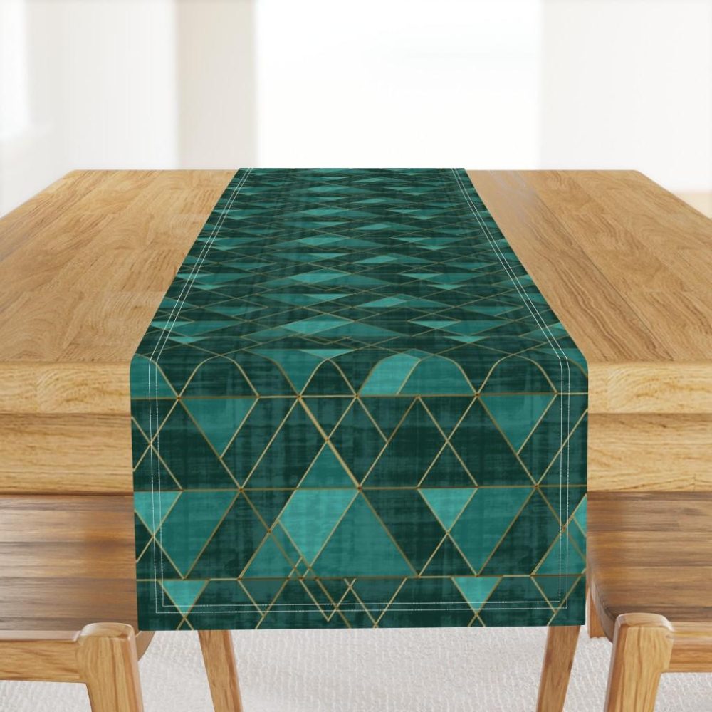 Table Runners |  Mod Triangles Emerald Teal Table Runner Dining Mod Triangles Emerald Teal