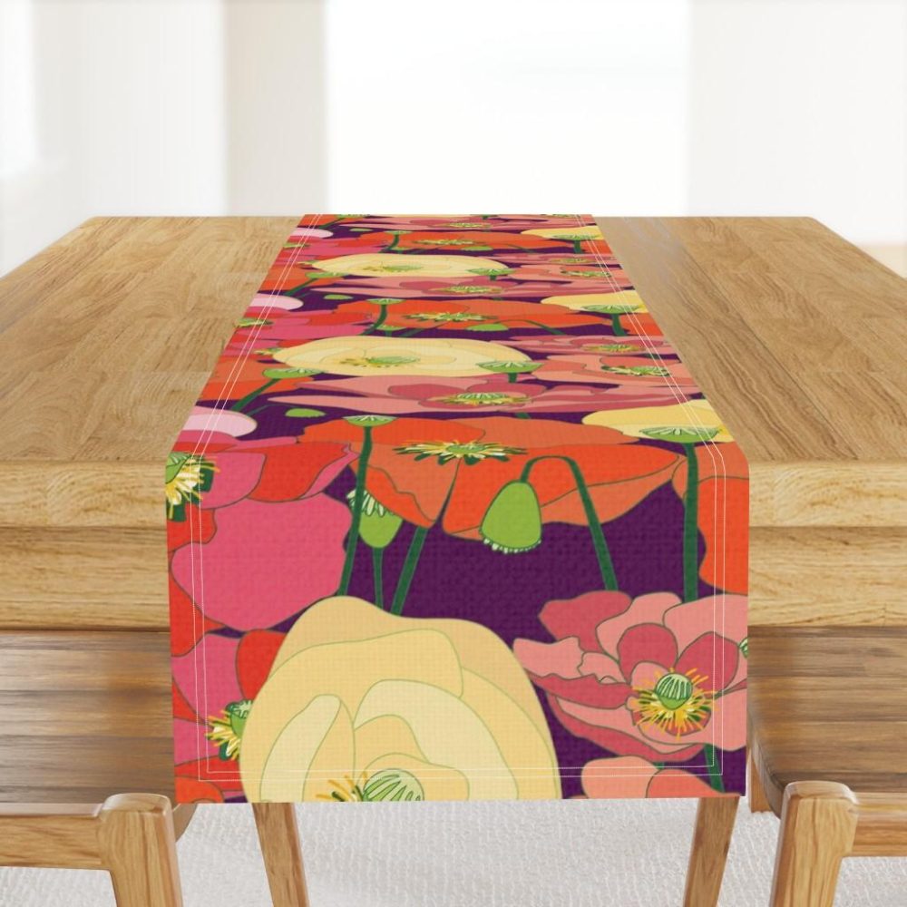 Table Runners |  Wild Poppy Meadow – large scale Table Runner Dining Table Runners