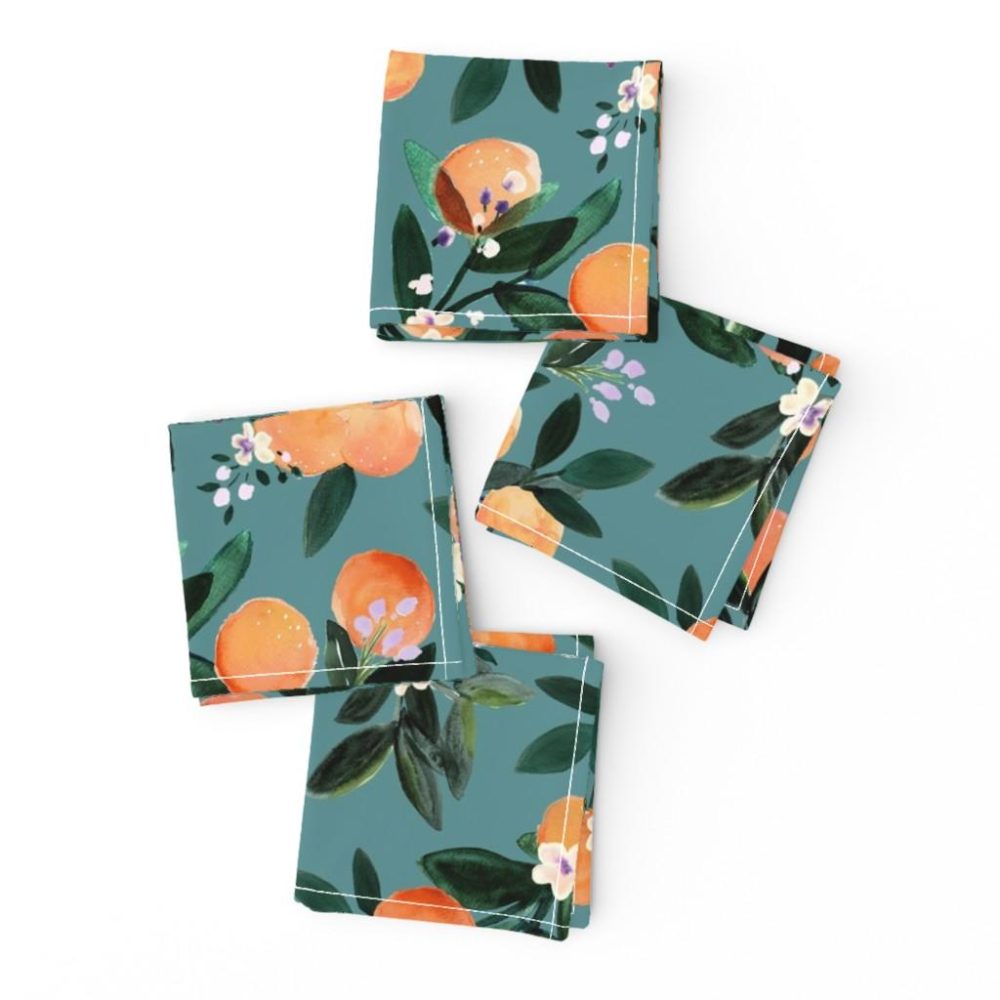 Cocktail Napkins |  Dear Clementine oranges – teal Cocktail Napkins Cocktail Napkins Cocktail Napkins