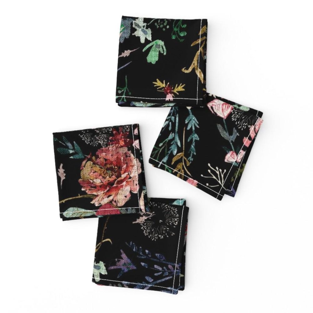 Cocktail Napkins |  Fable Floral (black) JUMBO Cocktail Napkins Cocktail Napkins Cocktail Napkins