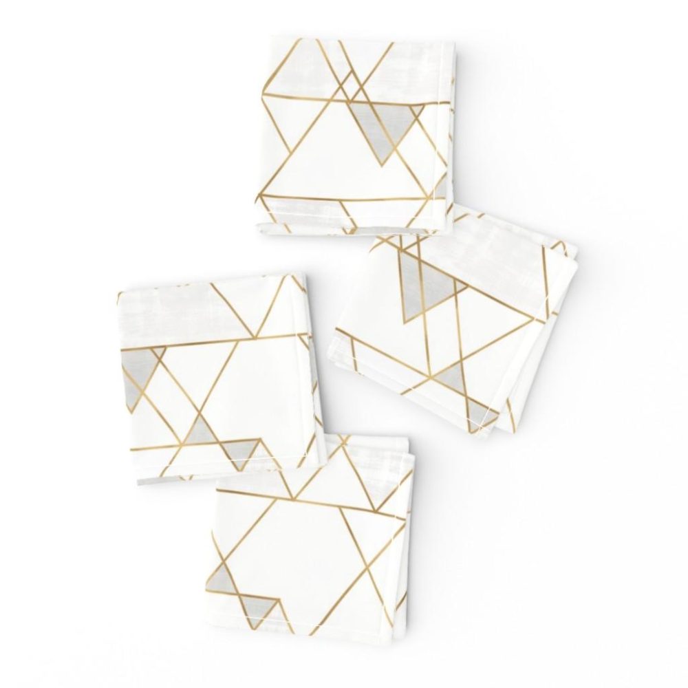 Cocktail Napkins |  Mod Triangles – white + gold Cocktail Napkins Cocktail Napkins Cocktail Napkins